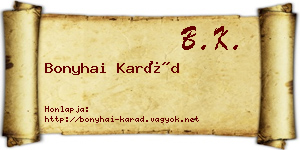 Bonyhai Karád névjegykártya